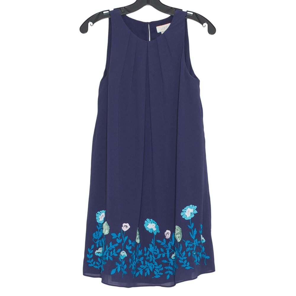Loft Dress Floral Embroidered Cottage Boho Prairie Dark Academia Romantic Navy 0